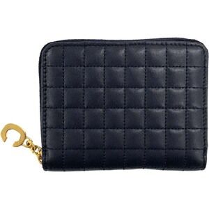 Celine Blue Zip Quilted Compact Charm Leather Wallet